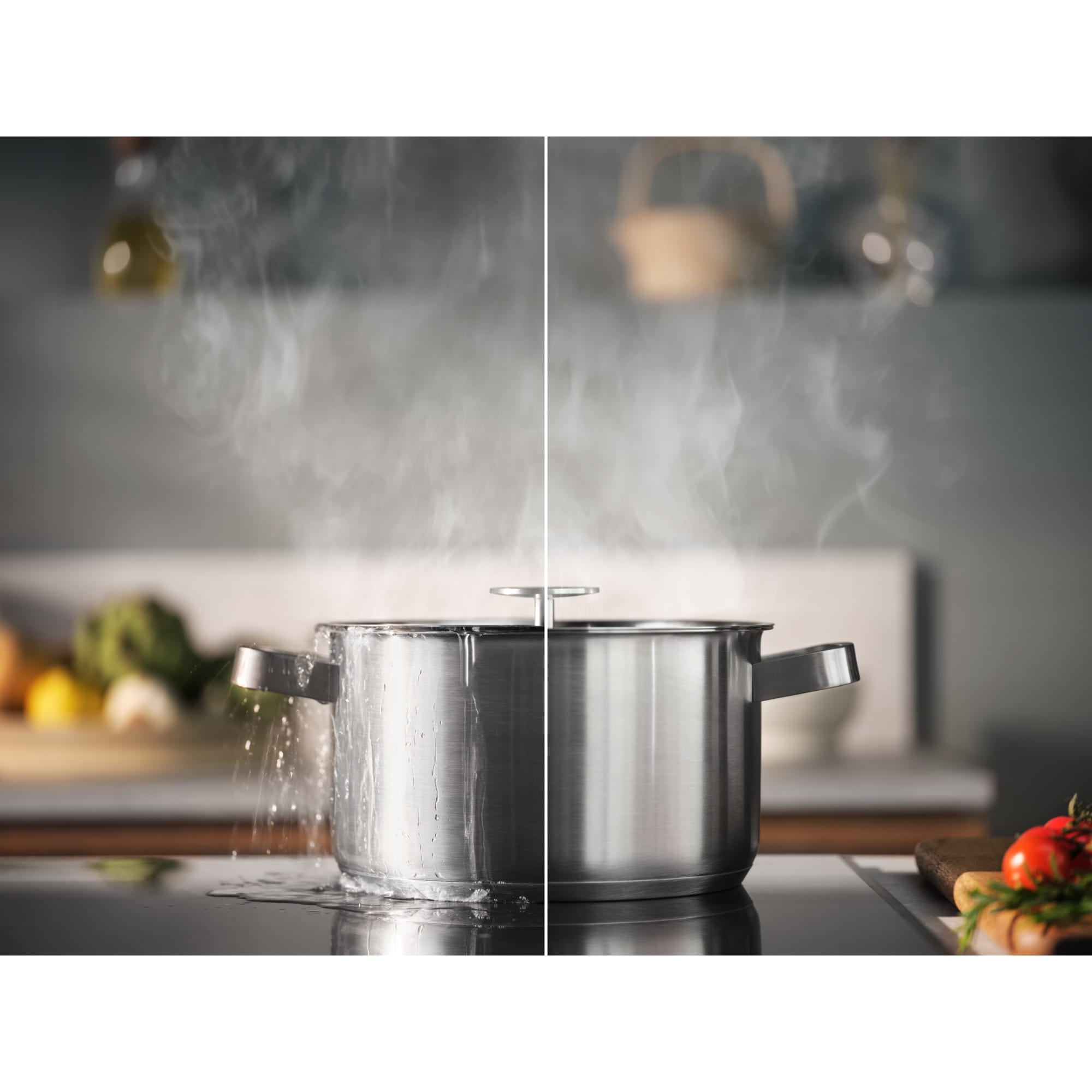 Electrolux Infinite™ Pure indüksiyonlu ocak üzerinde bir tencere